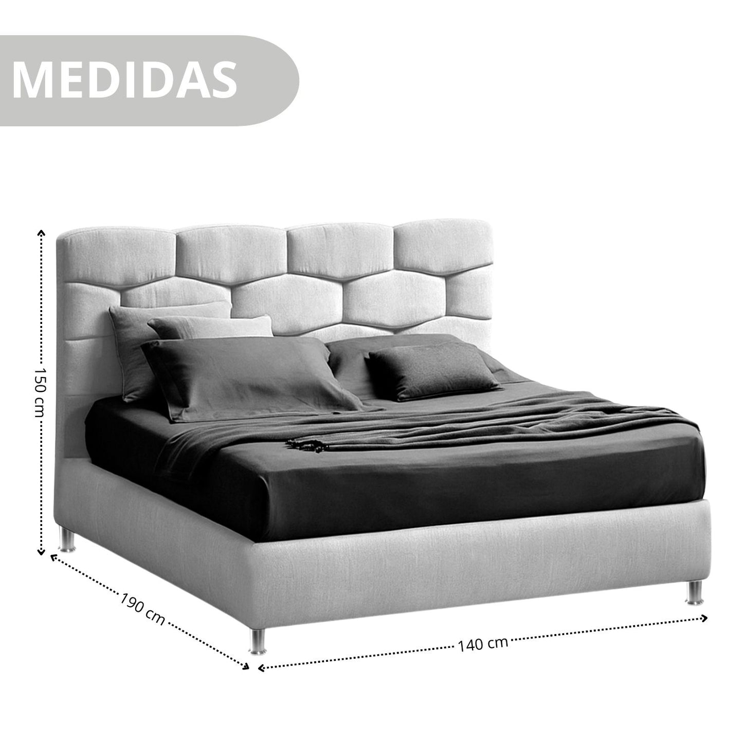 Base Cama con Espaldar + Colchon Doble Esmeralda beige