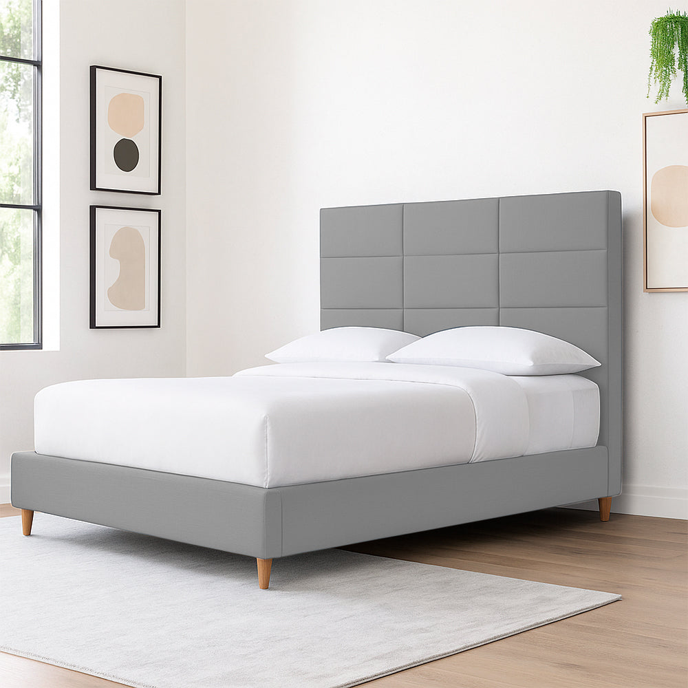 Base Cama Con Espaldar Queen Delhi Gris Perla