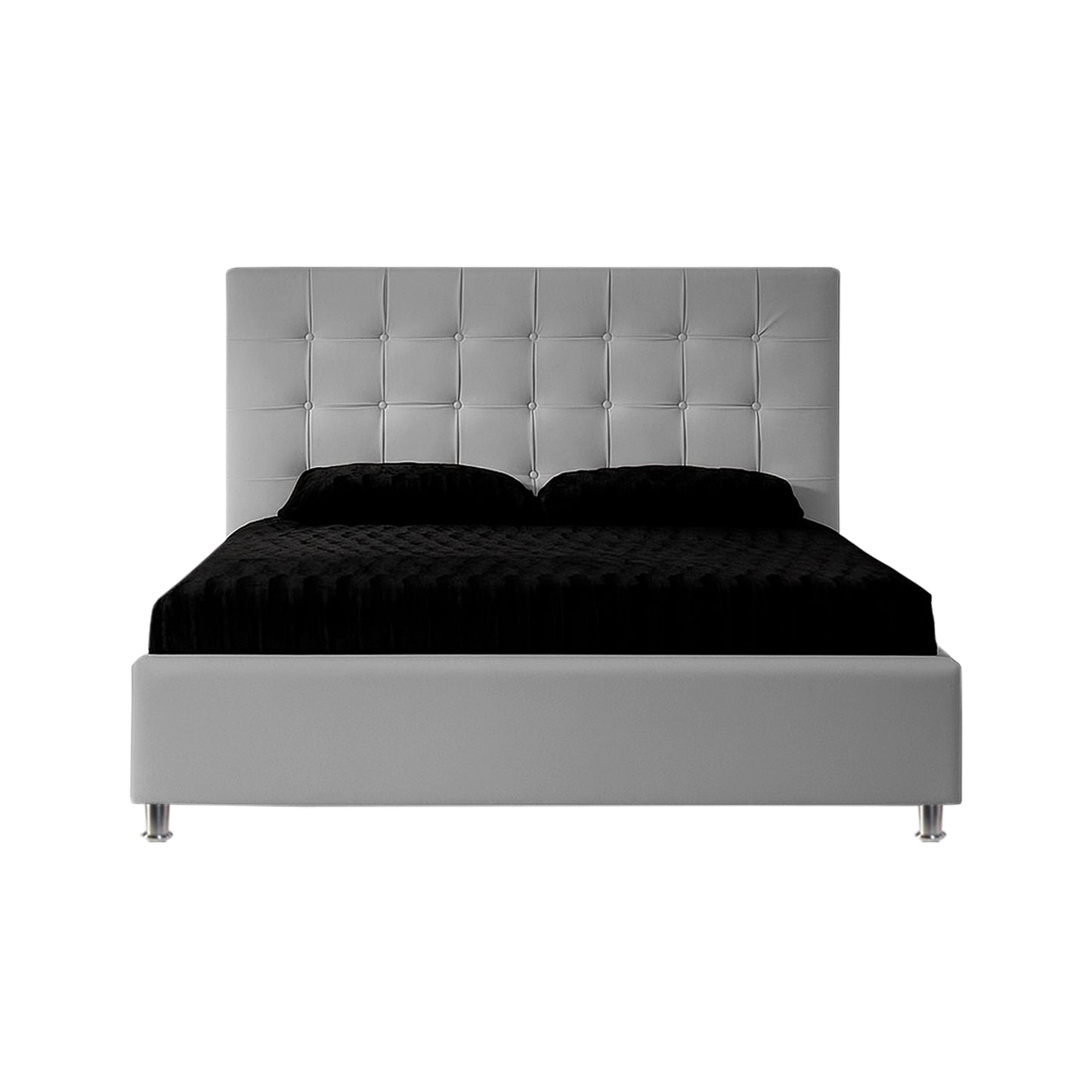 Base Cama Con Espaldar Sencillo Ilusion Gris Perla