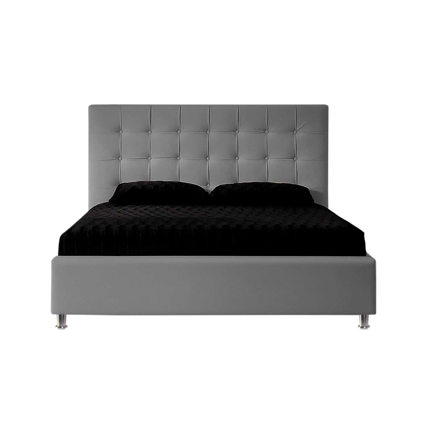 Base Cama Con Espaldar Sencillo Ilusion Gris Plata