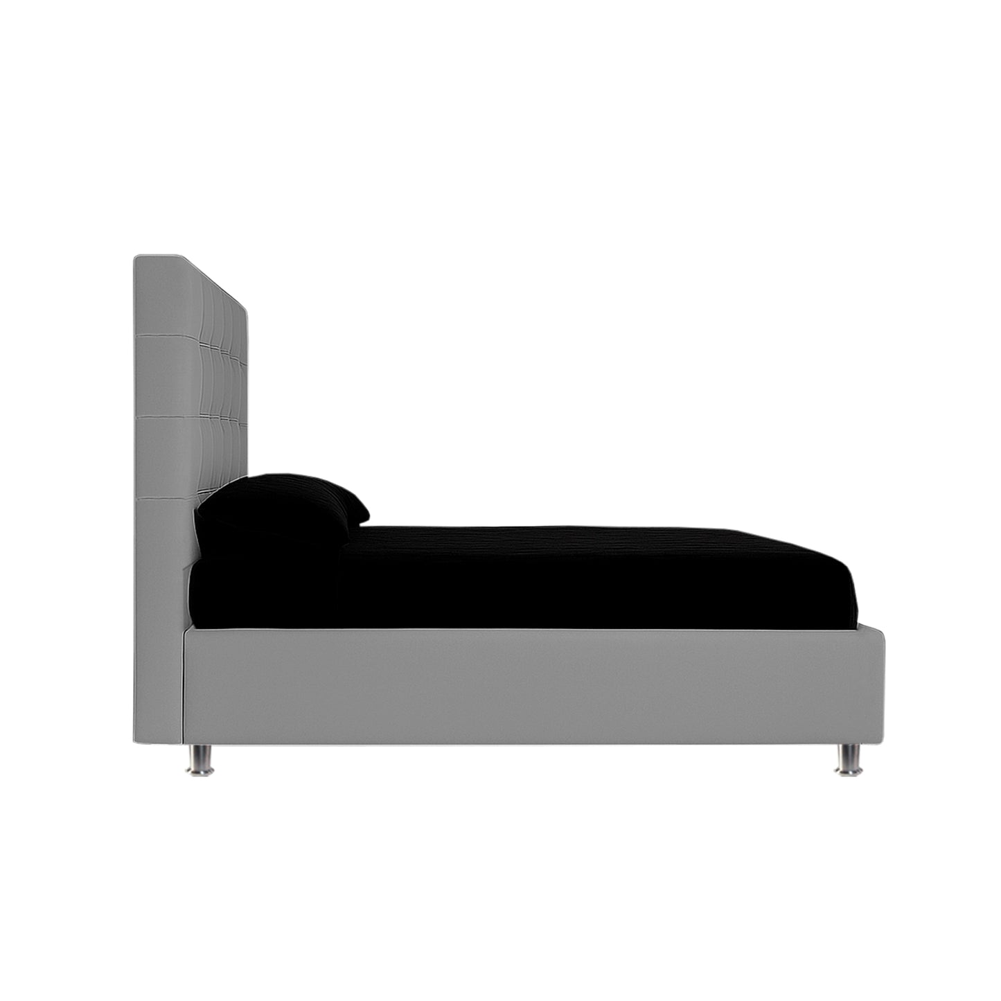 Base Cama Con Espaldar Sencillo Ilusion Gris Plata