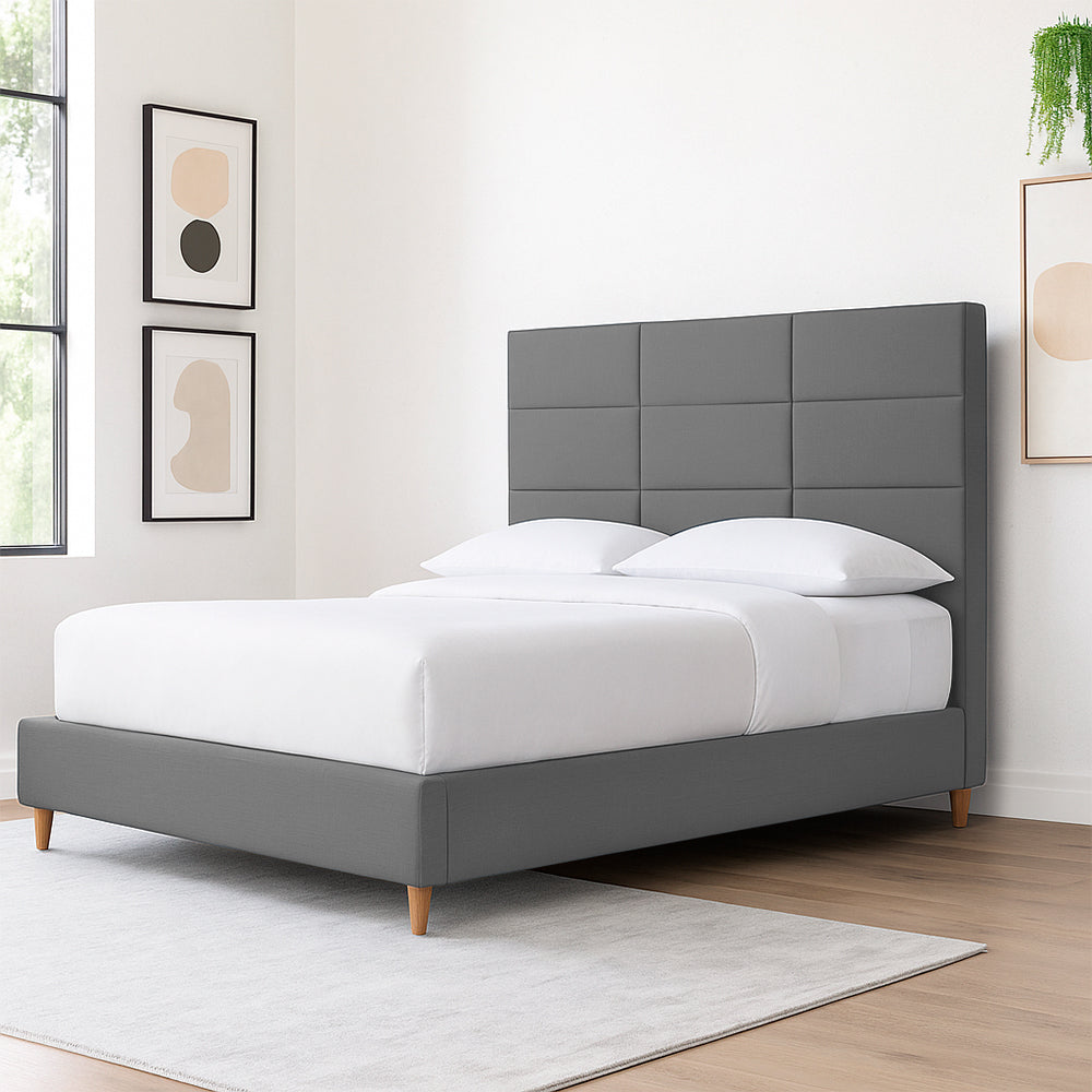 Base Cama Con Espaldar Queen Delhi Gris Plata