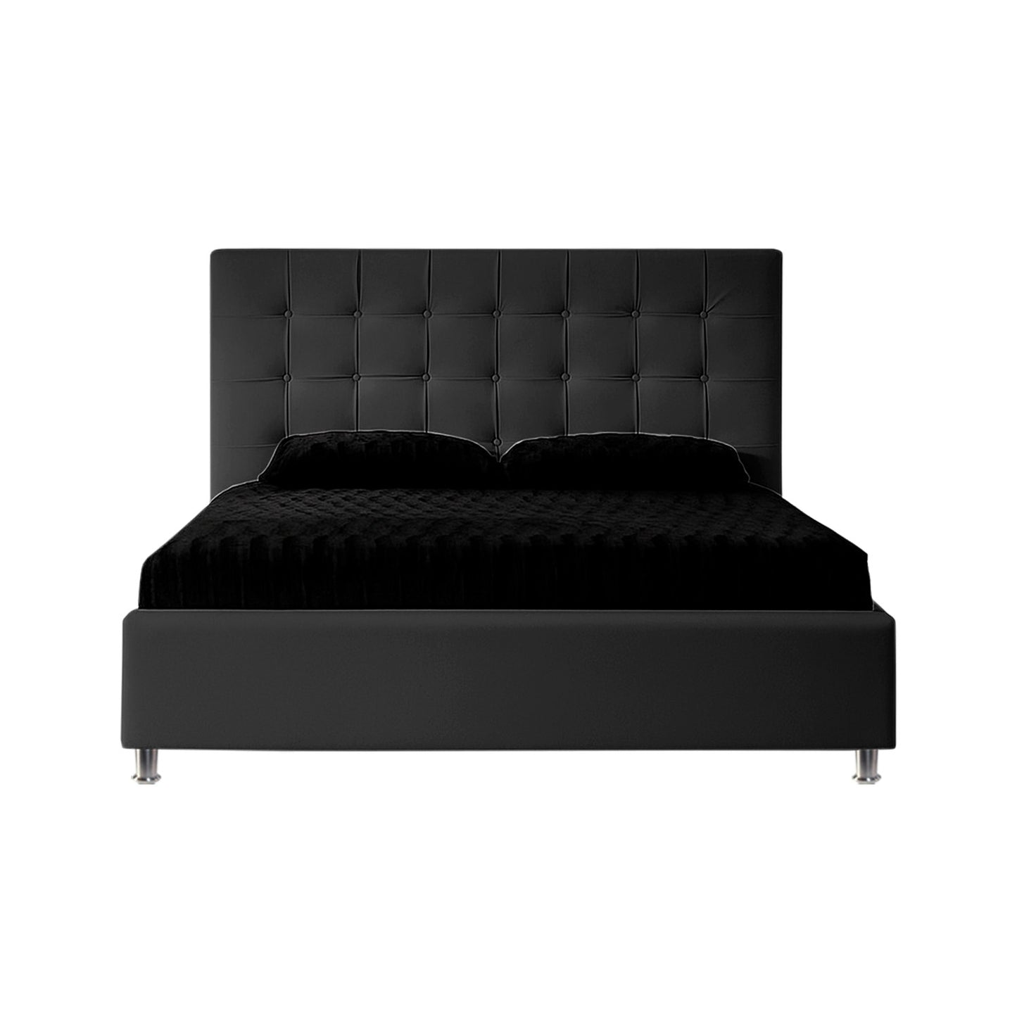 Base Cama Con Espaldar Sencillo Ilusion Negro