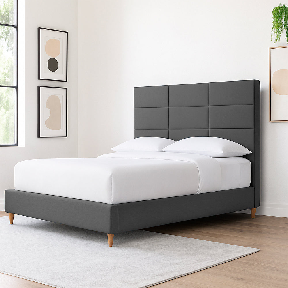 Base Cama Con Espaldar Queen Delhi Gris Plomo