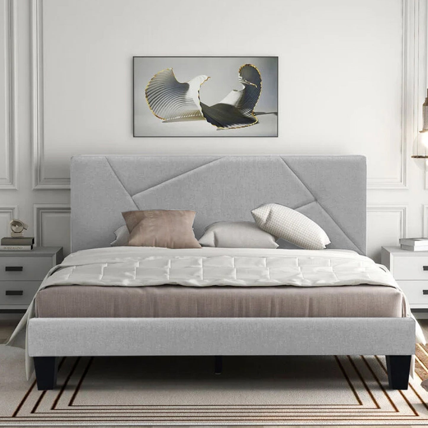 Base Cama Con Espaldar Queen Hampton Gris Perla