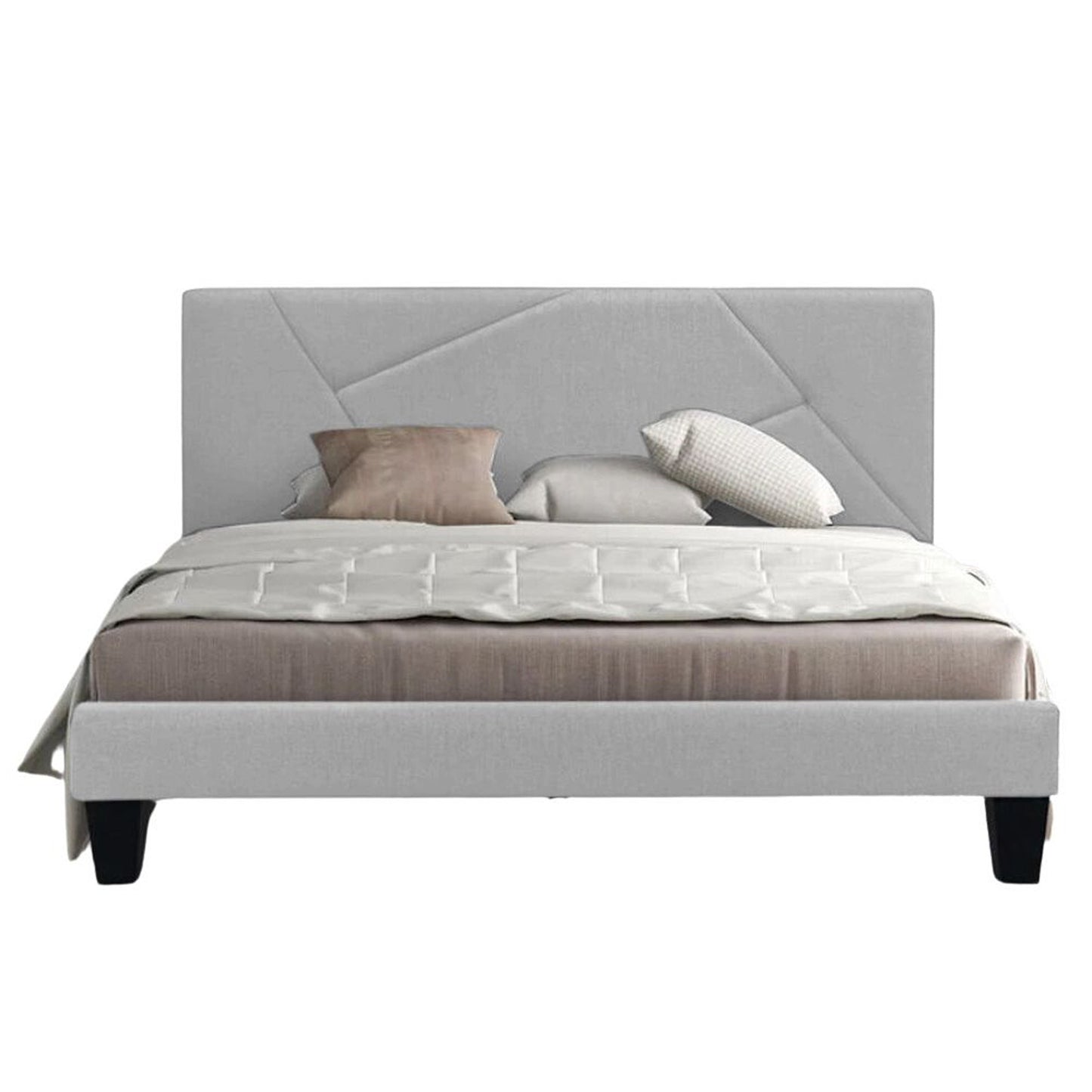 Base Cama Con Espaldar Queen Hampton Gris Perla