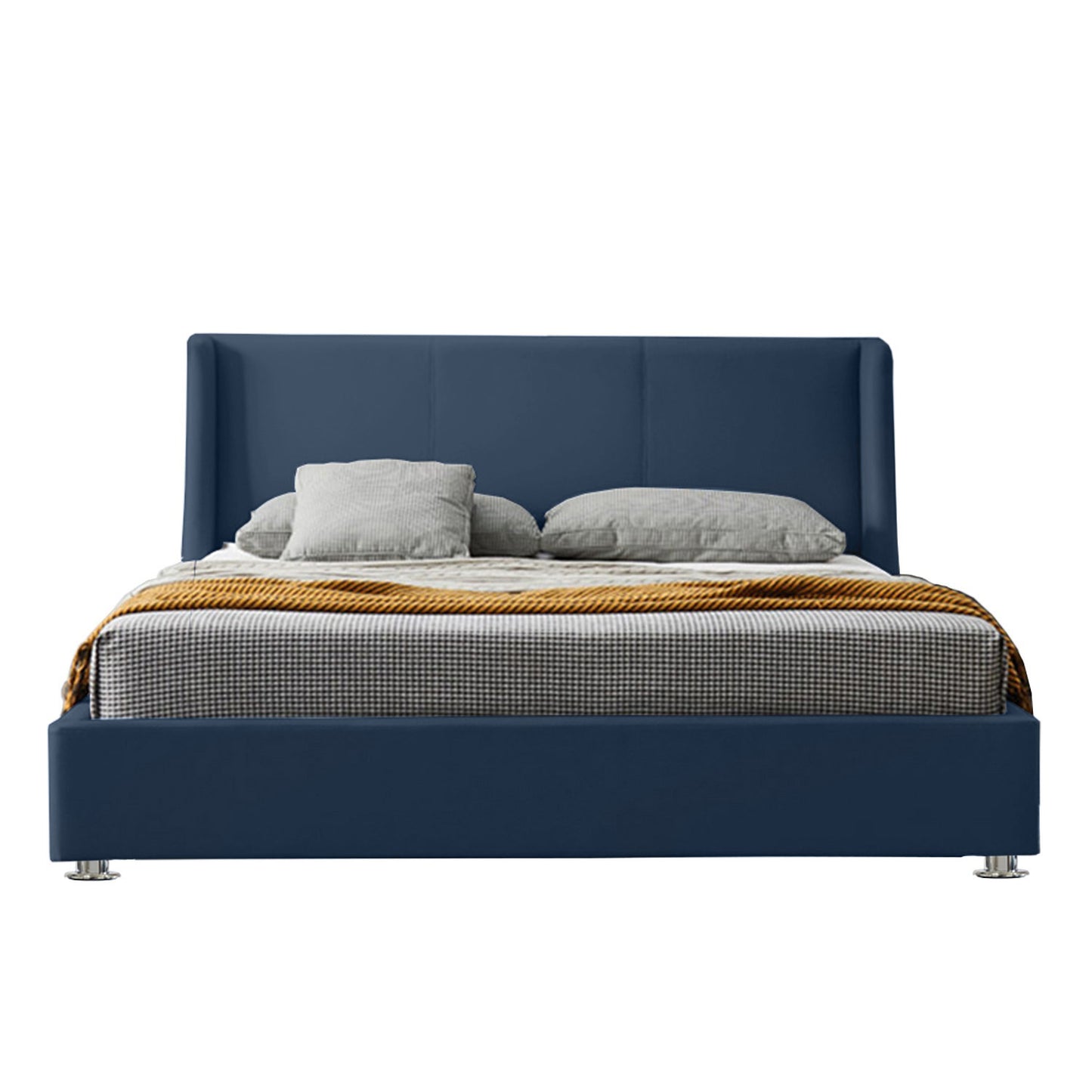 Base Cama Con Espaldar Queen Mousai Azul