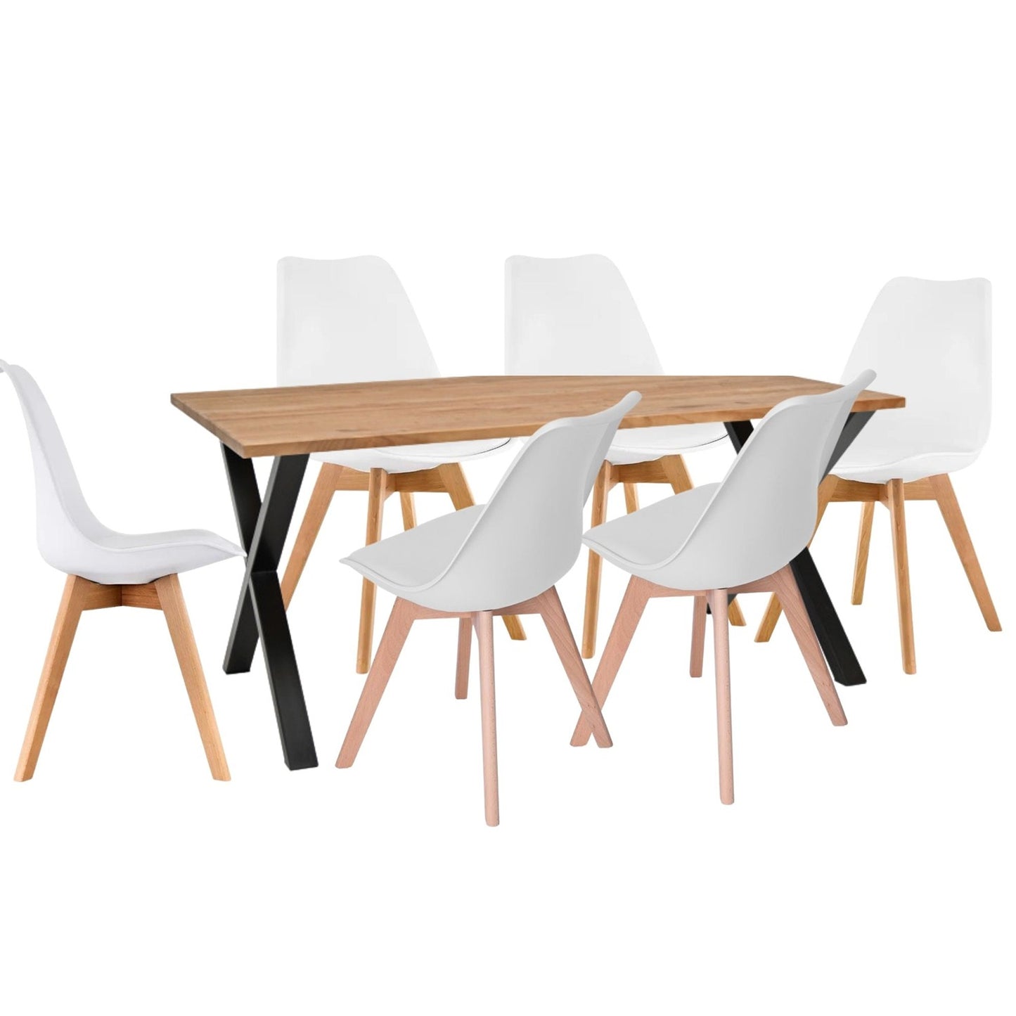 Juego de Comedor Indika macadamia con 6 Sillas Milano blanco