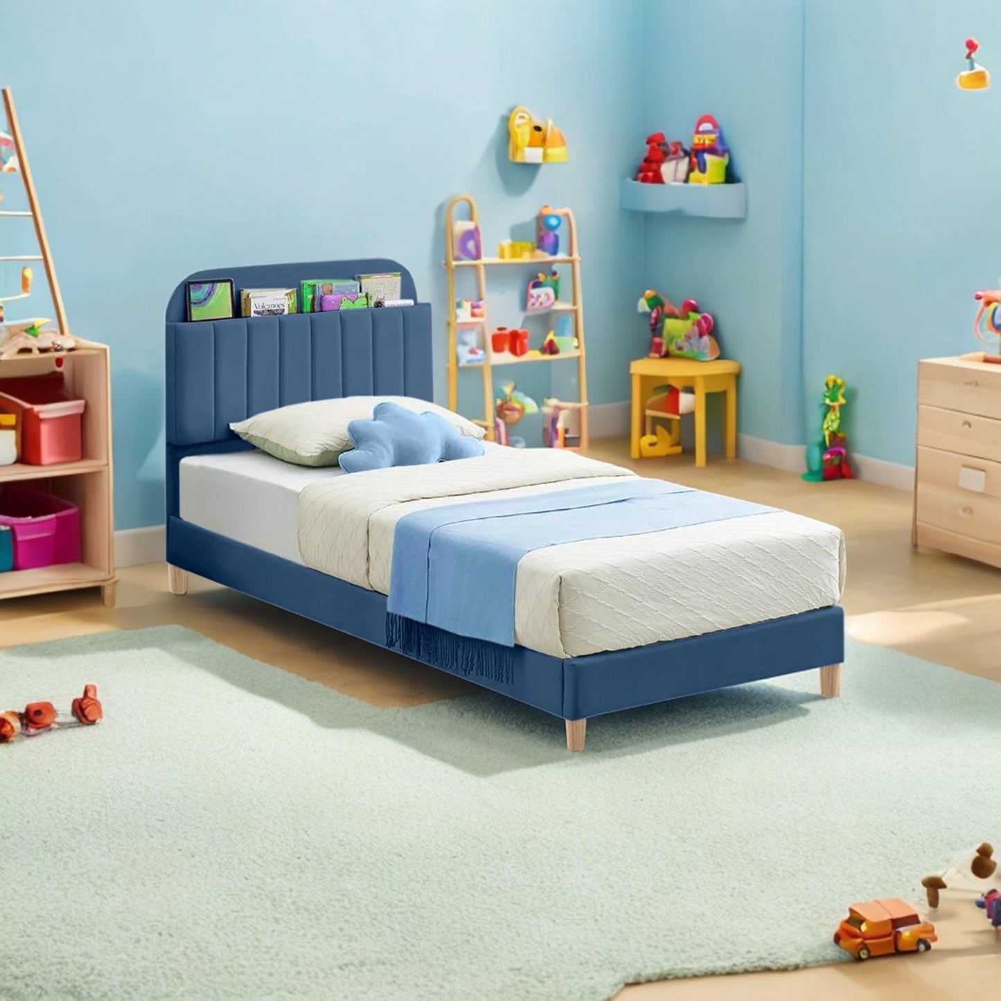 Base Cama con Espaldar Semidoble Infantil Fenix 120x190x115 azul