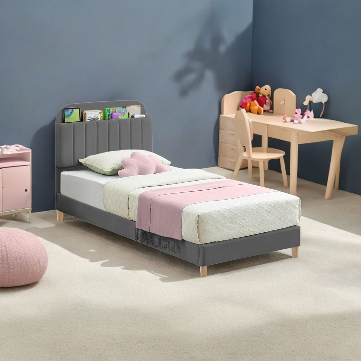 Base Cama con Espaldar Semidoble Infantil Fenix 120x190x115 gris plomo