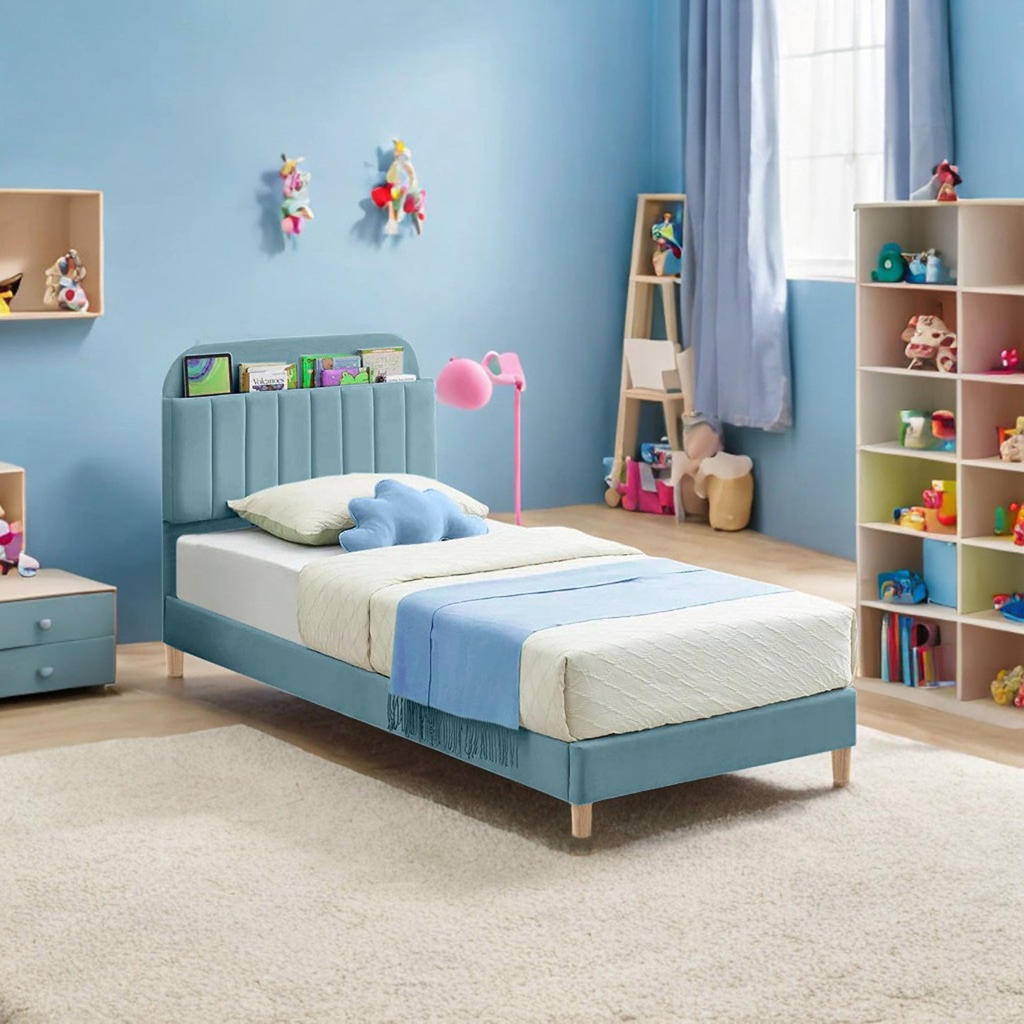Base Cama con Espaldar Semidoble Infantil Fenix 120x190x115 azul claro