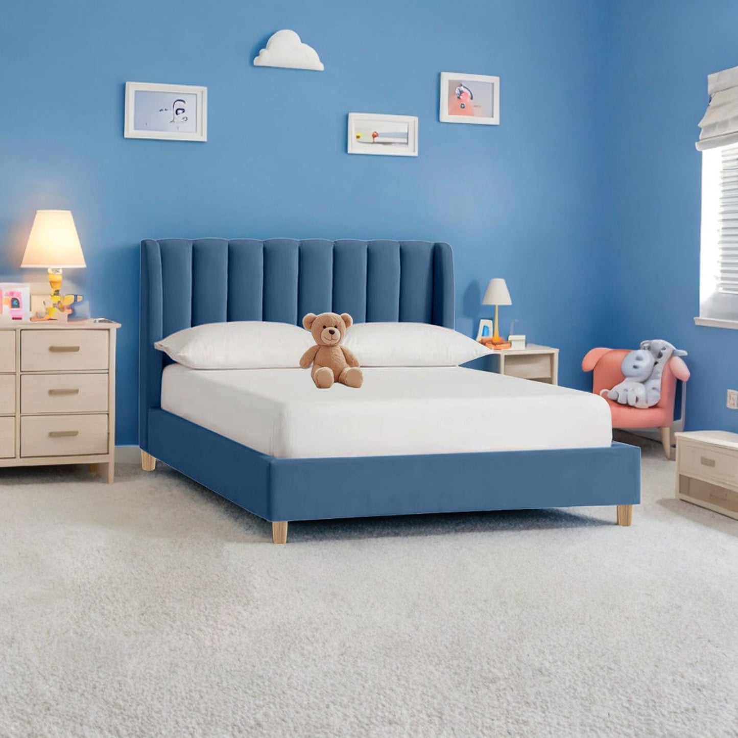 Base Cama con Espaldar Semidoble Infantil Bony 120x190x115 azul