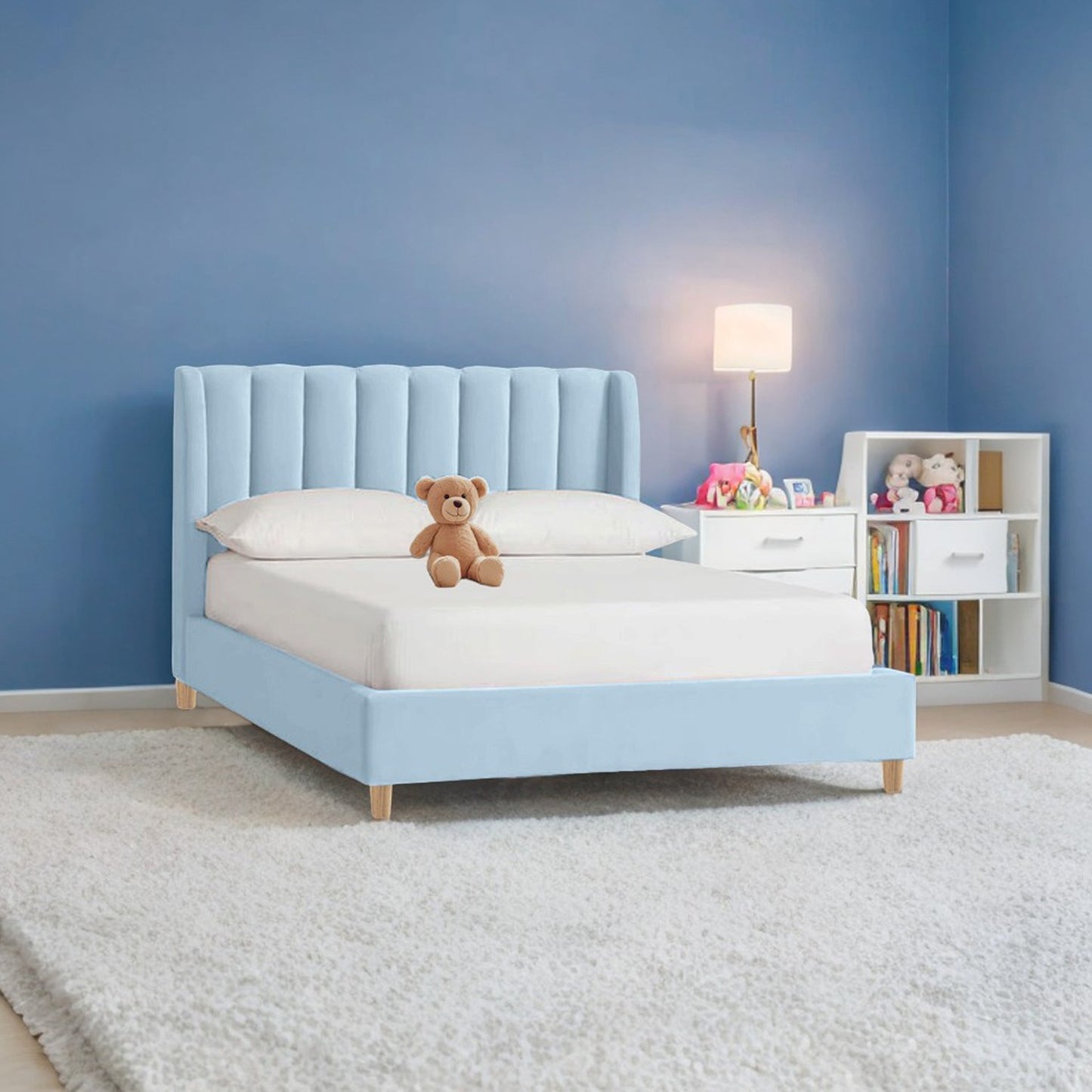 Base Cama con Espaldar Semidoble Infantil Bony 120x190x115 azul cielo