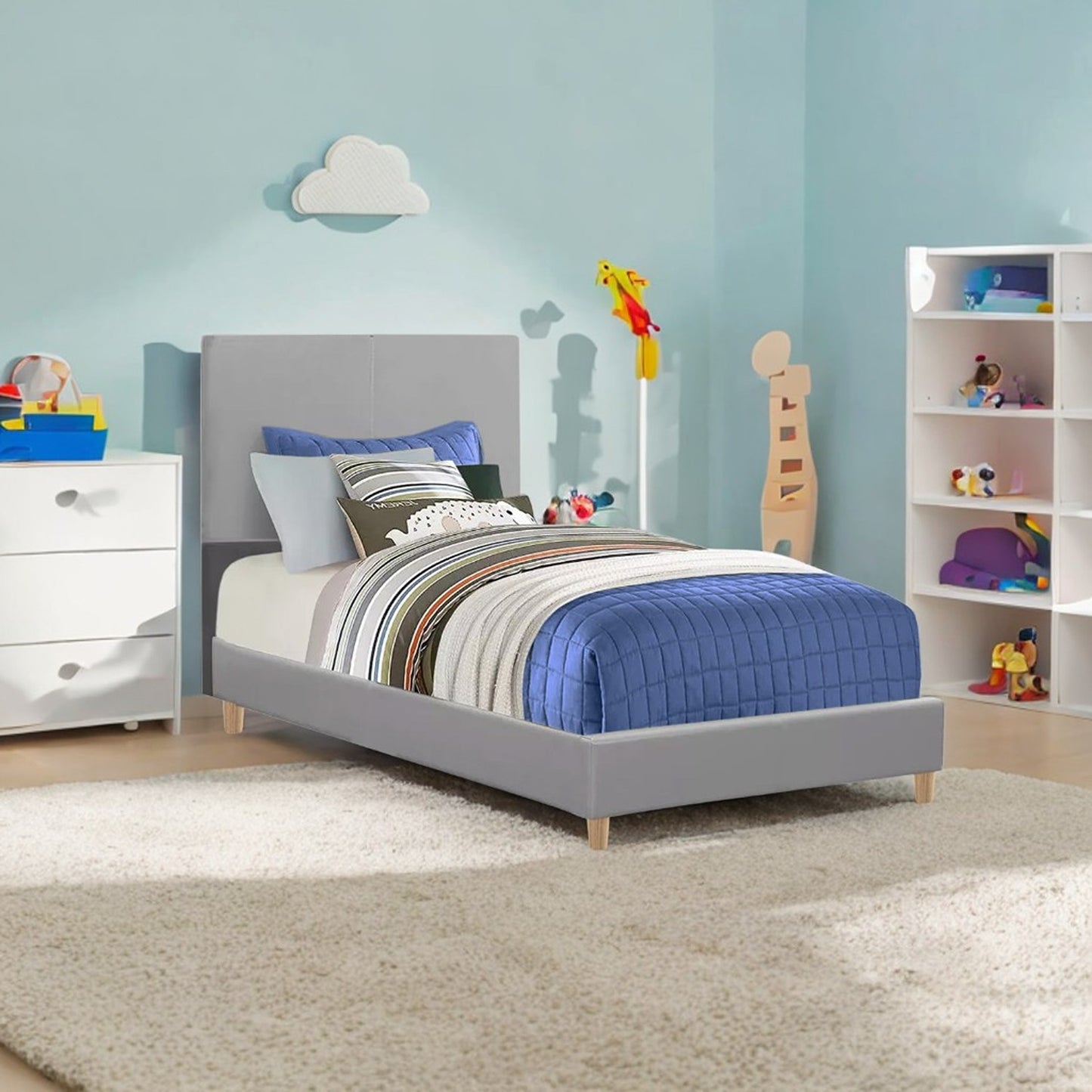 Base Cama con Espaldar Semidoble Infantil Nino 120x190x115 gris