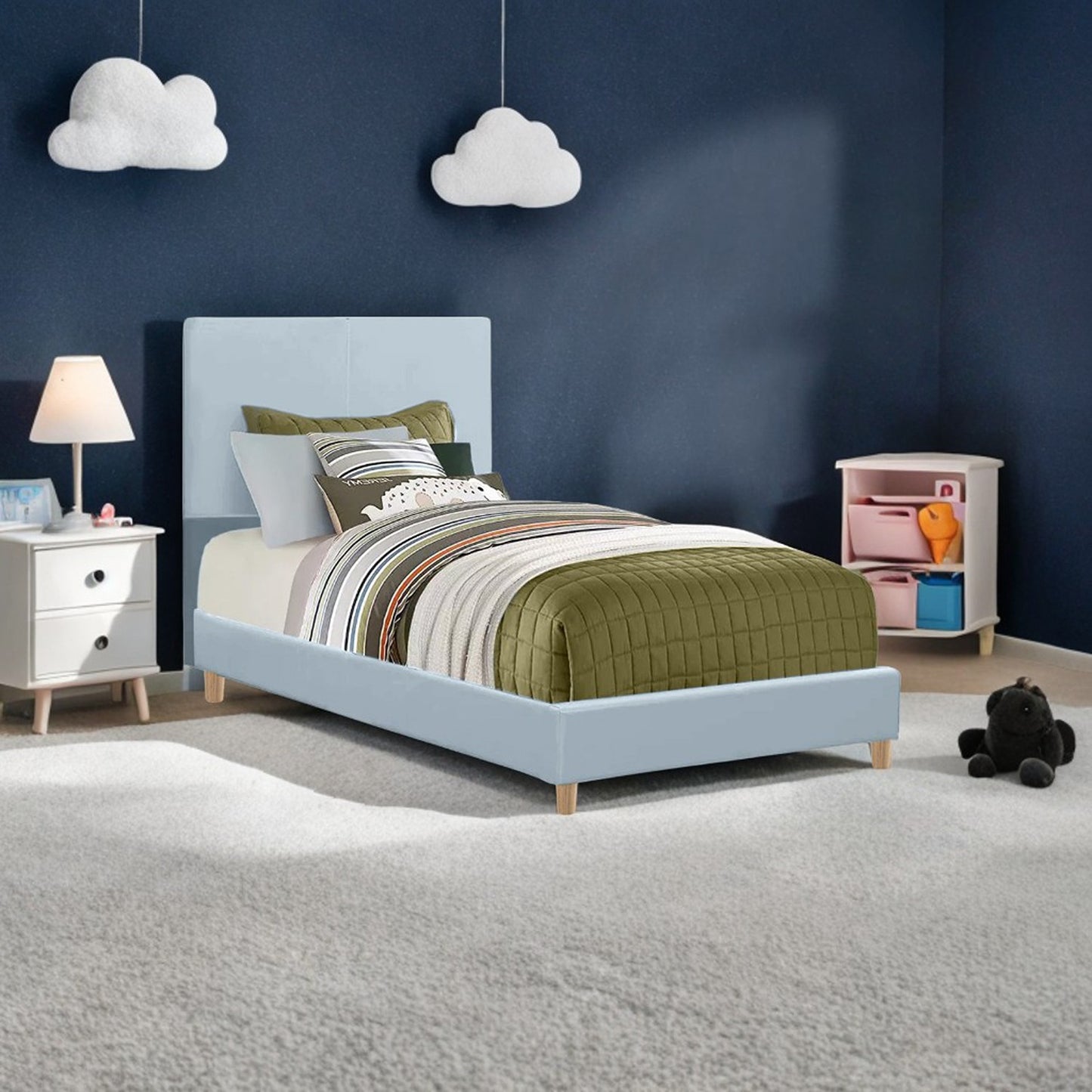 Base Cama con Espaldar Semidoble Infantil Nino 120x190x115 azul cielo