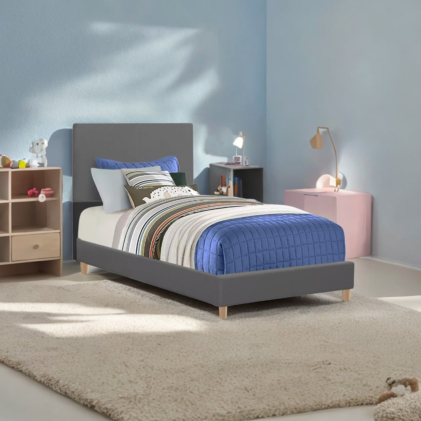 Base Cama con Espaldar Semidoble Infantil Nino 120x190x115 gris plomo