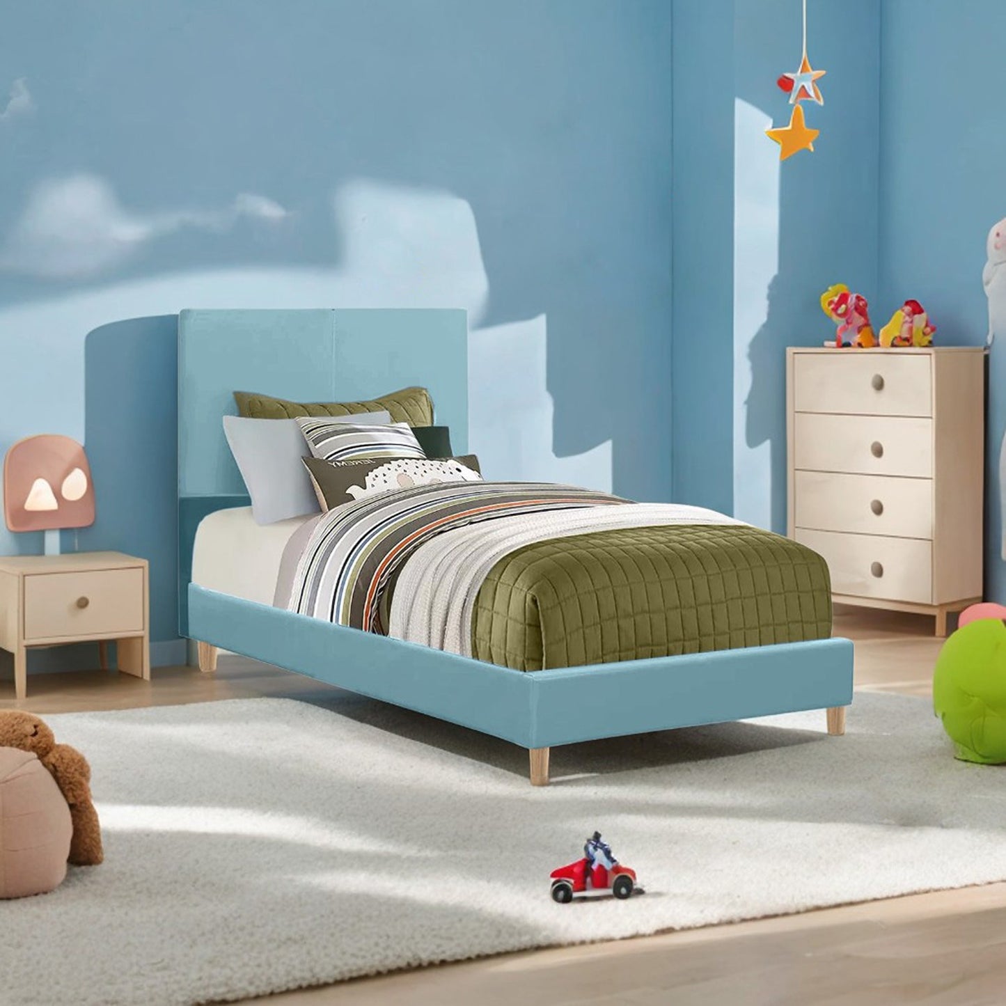 Base Cama con Espaldar Semidoble Infantil Nino 120x190x115 azul claro