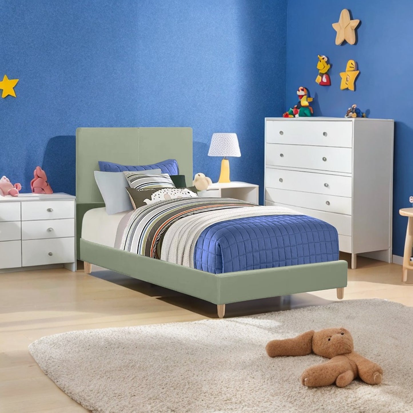 Base Cama con Espaldar Semidoble Infantil Nino 120x190x115 verde