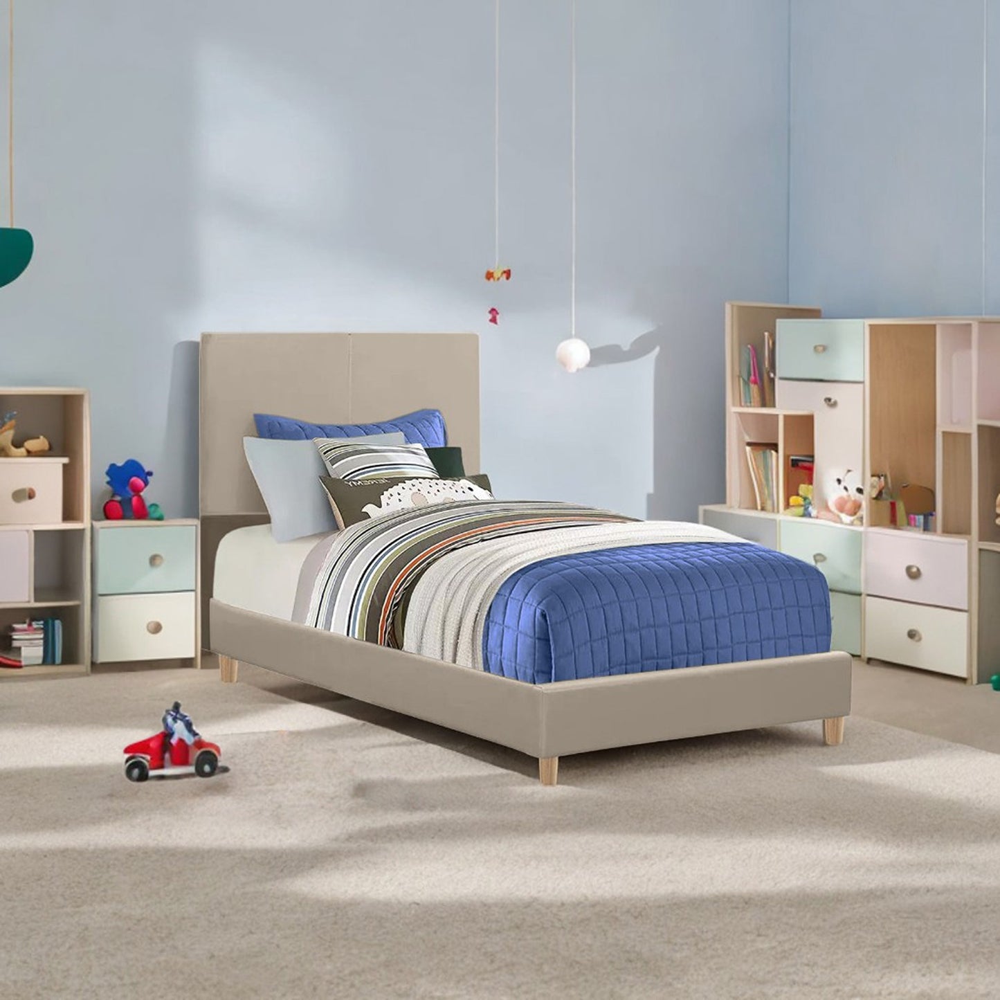 Base Cama con Espaldar Semidoble Infantil Nino 120x190x115 taupe