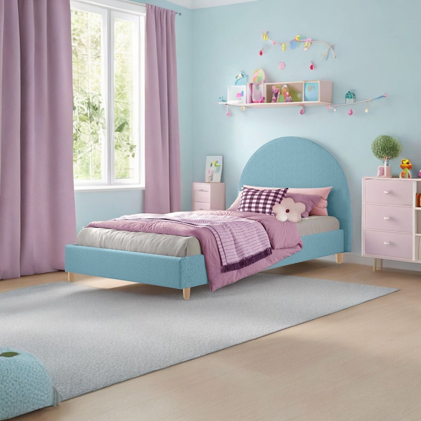 Base Cama con Espaldar Semidoble Infantil Mia azul claro