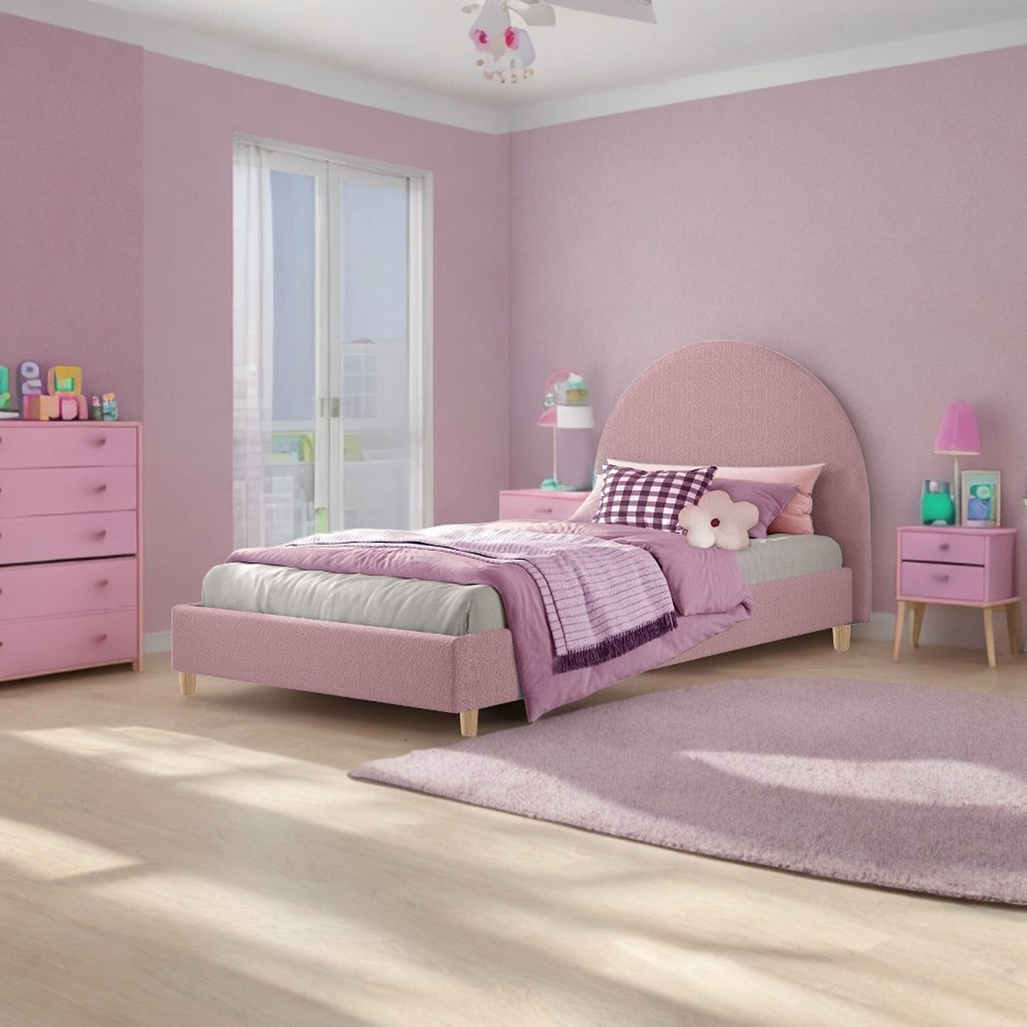 Base Cama con Espaldar Semidoble Infantil Mia rosado