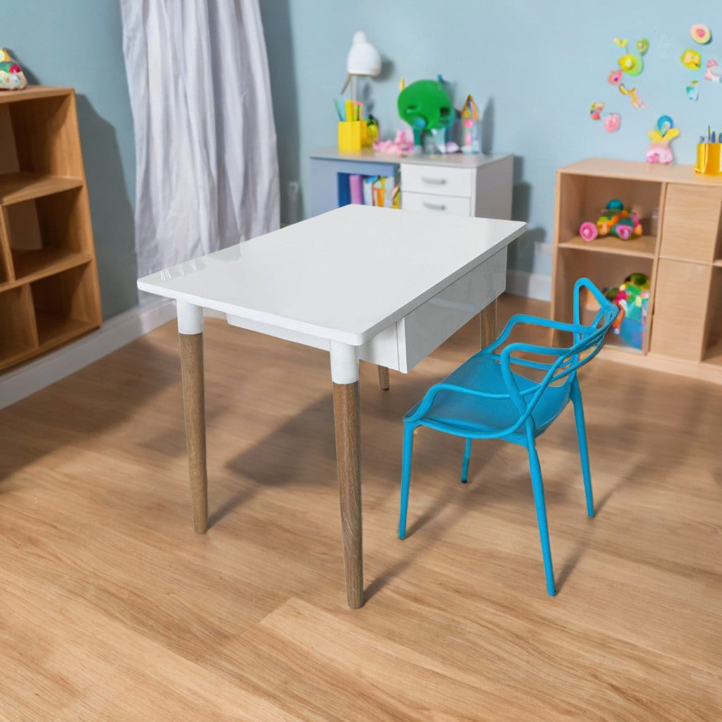Escritorio Infantil White con Silla Curva Streem  azul