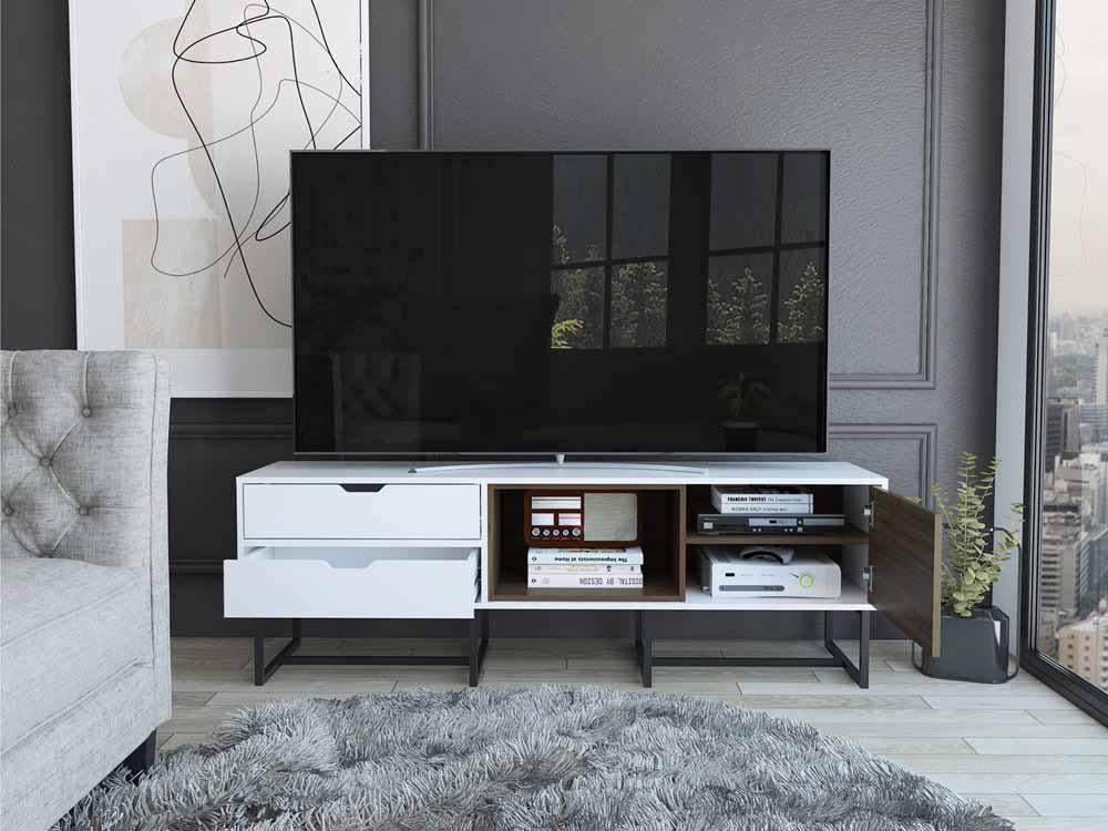 Mesa Para Tv Mirlo Blanco Y Castaño Para Televisor De Hasta 70 Pulgadas