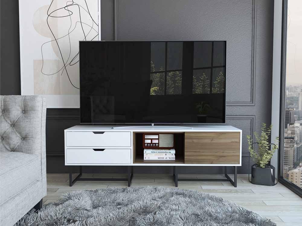 Mesa Para Tv Mirlo Blanco Y Castaño Para Televisor De Hasta 70 Pulgadas