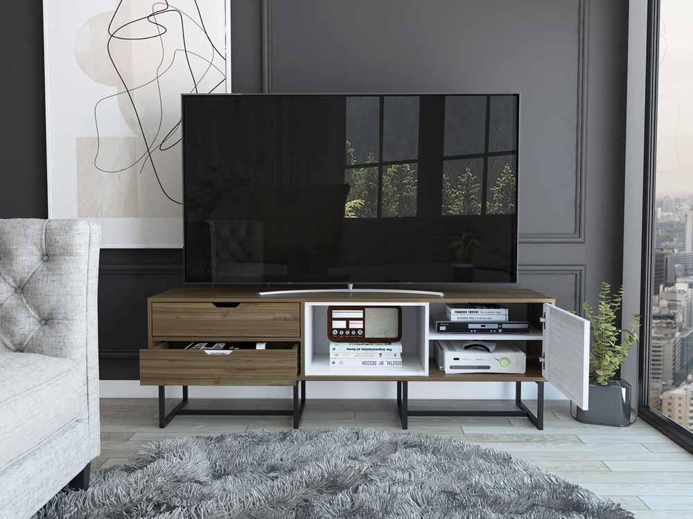 Mesa Para Tv Seblish Castaño Y Blanco Para Televisor De Hasta 70 Pulgadas