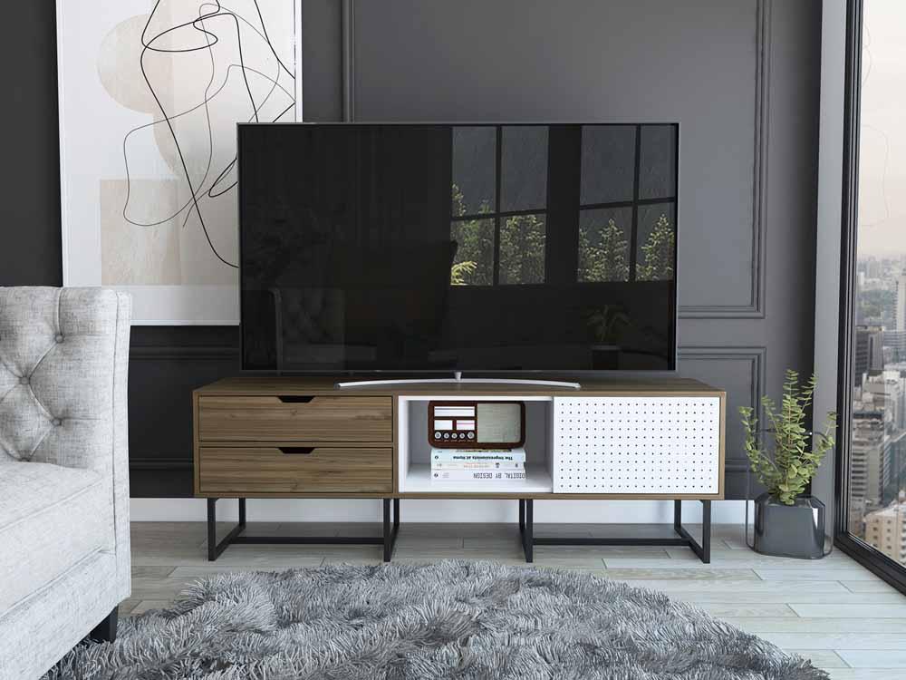 Mesa Para Tv Seblish Castaño Y Blanco Para Televisor De Hasta 70 Pulgadas