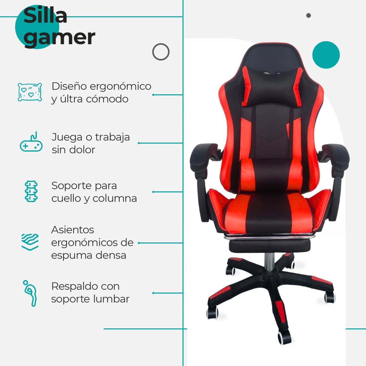 Silla Gamer Ergonomica Reclinable Kairo Rojo