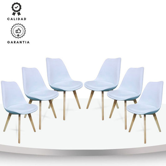 Set x6 Silla Tapizada Milano Premium Blanco