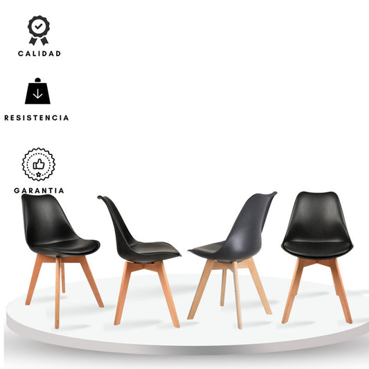 Set x4 Silla Tapizada Milano Negro