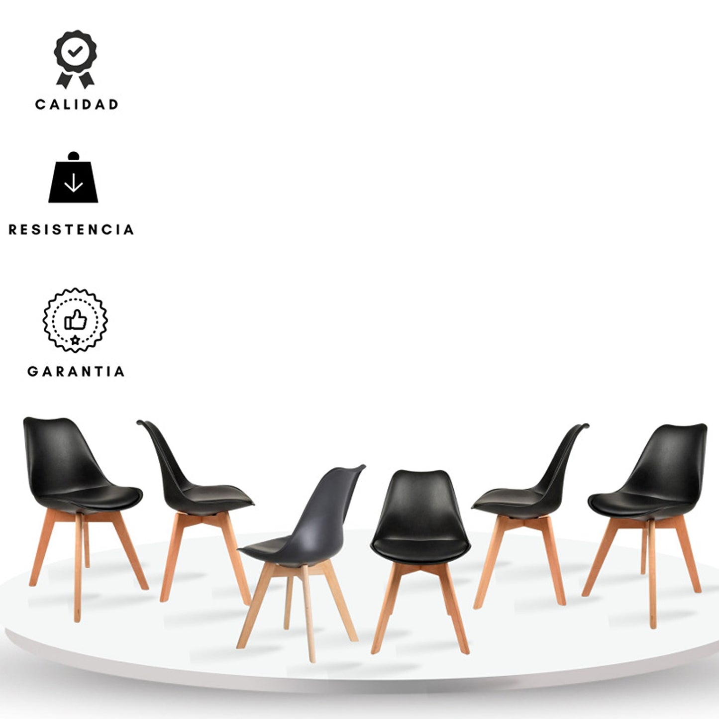 Set x6 Silla Tapizada Milano Negro