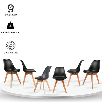 Set x6 Silla Tapizada Milano  Negro