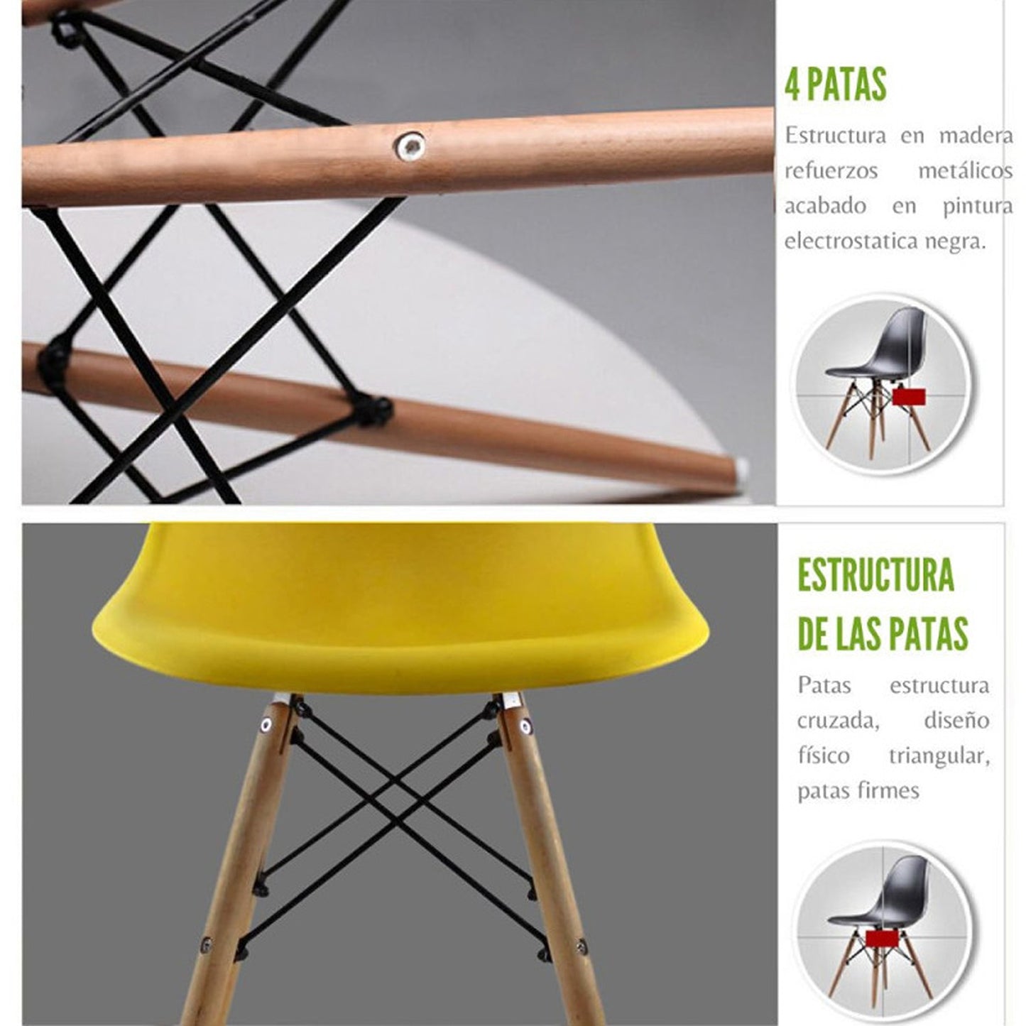 Juego de Comedor Premium Haby con 4 Sillas Eames mostaza