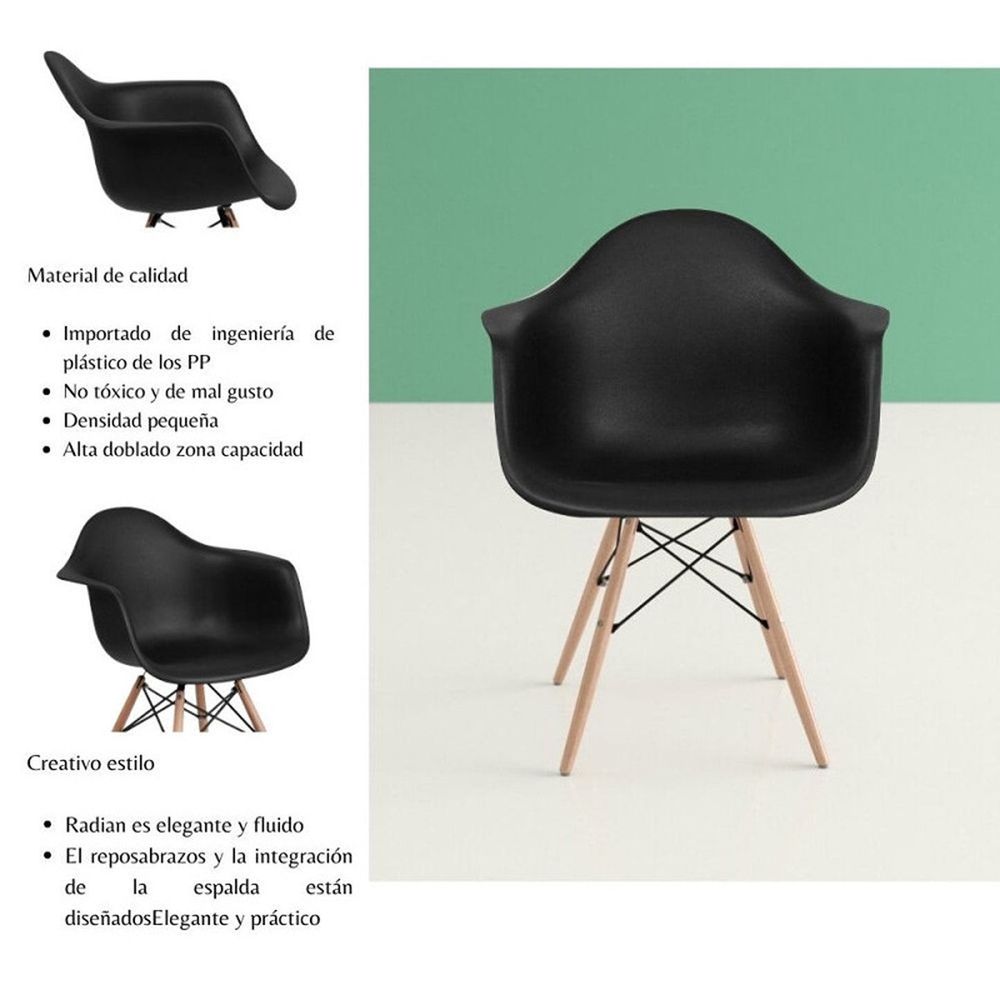 Set x4 Silla Eames Brazos Negro