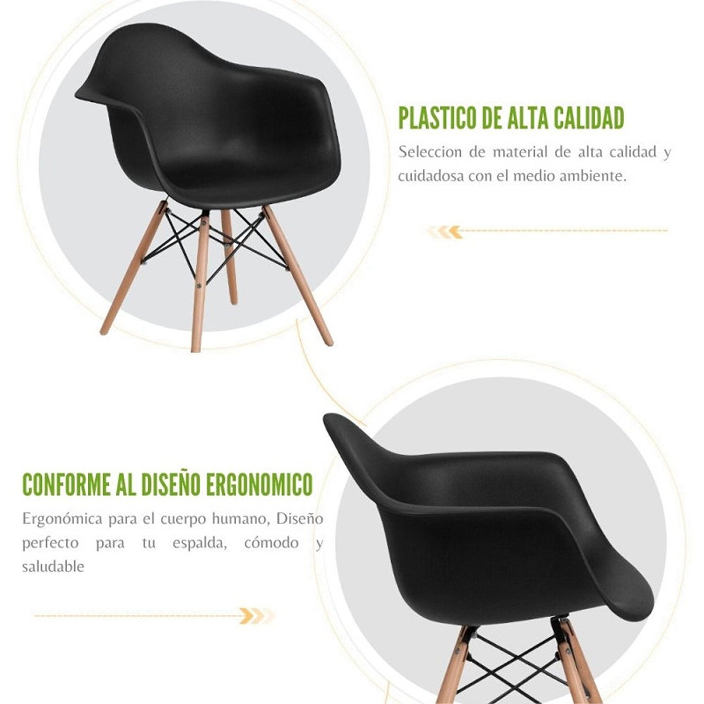 Set x4  Silla Eames Brazos Negro