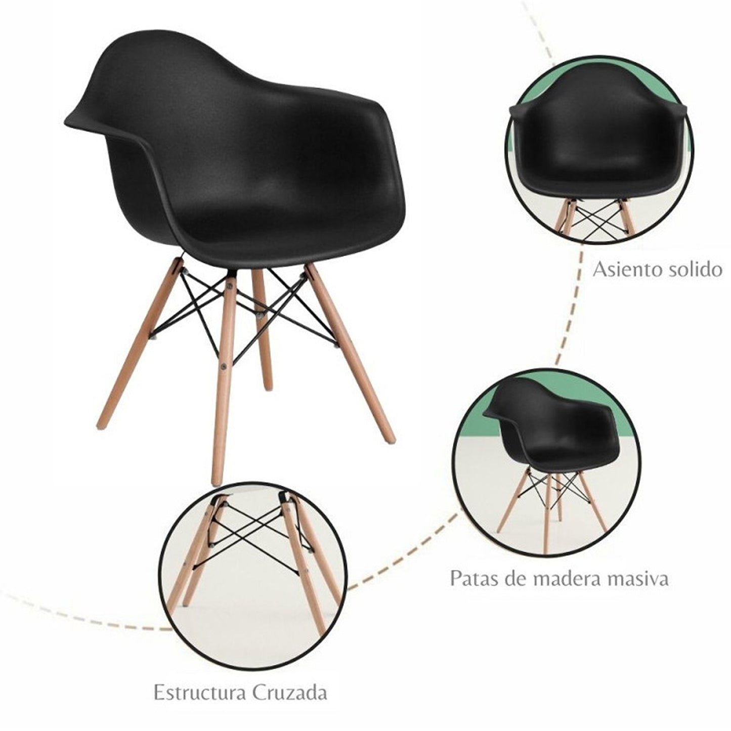 Set x4  Silla Eames Brazos Negro