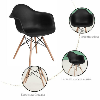Set x4  Silla Eames Brazos Negro