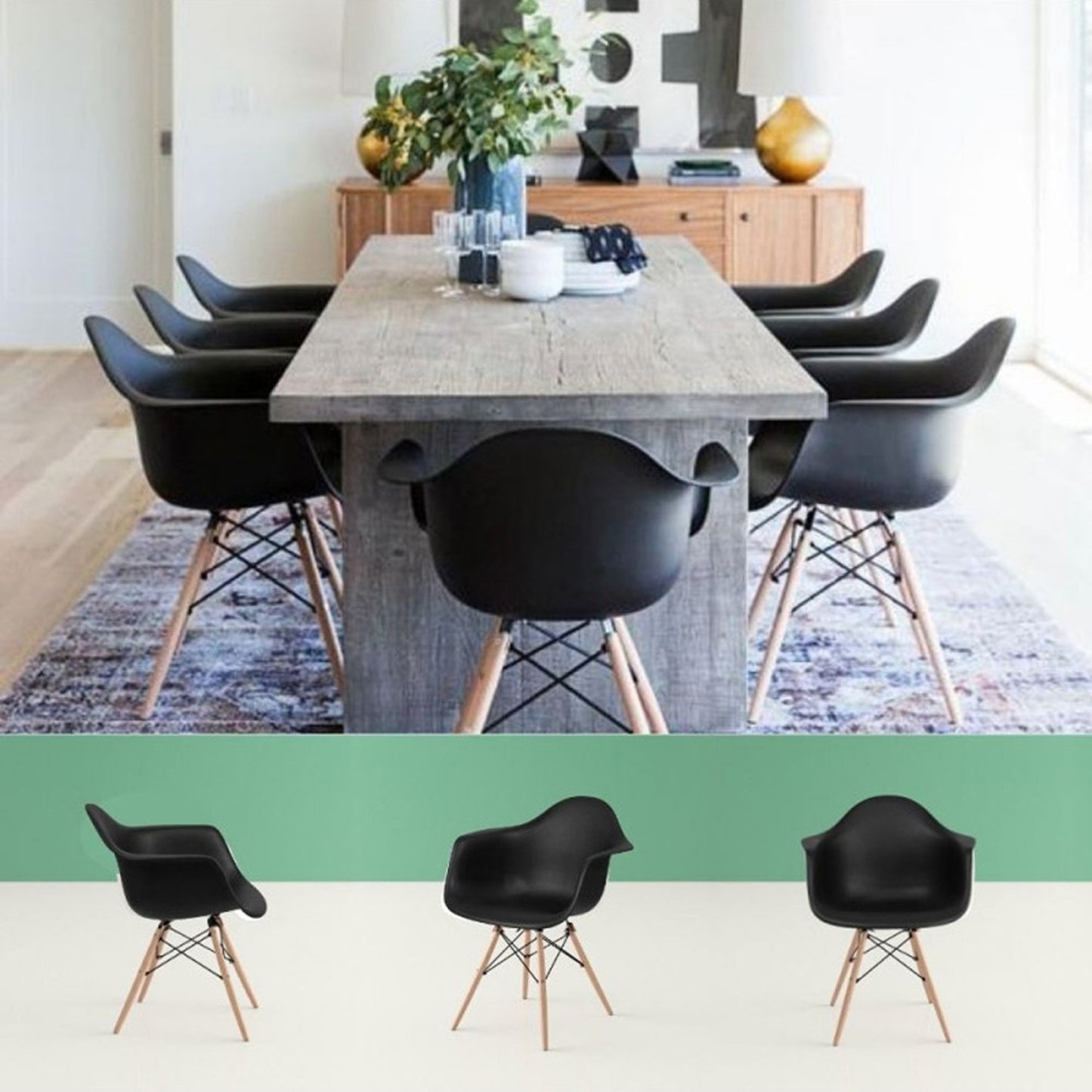 Set x4  Silla Eames Brazos Negro