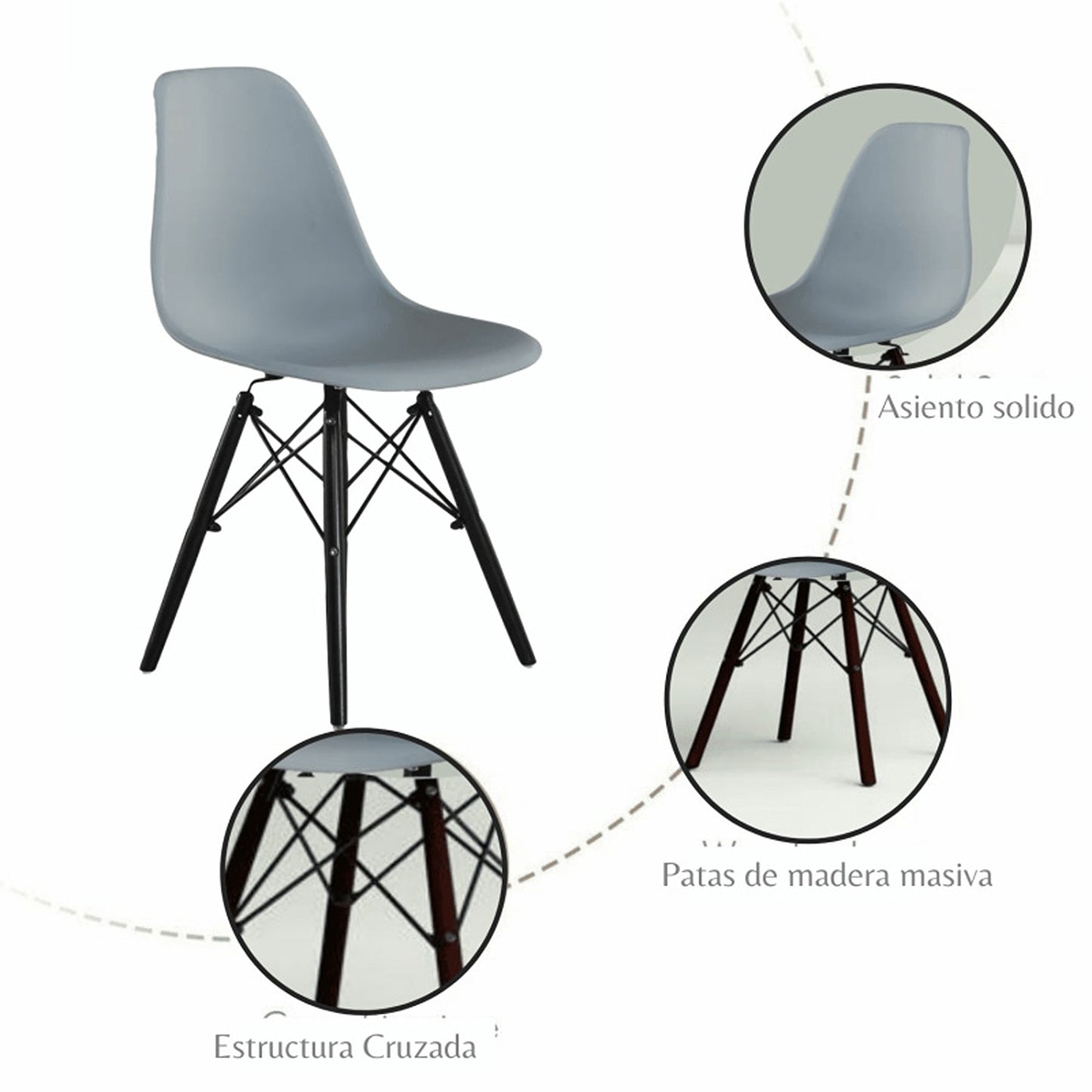 Silla Eames Patas Negra Gris