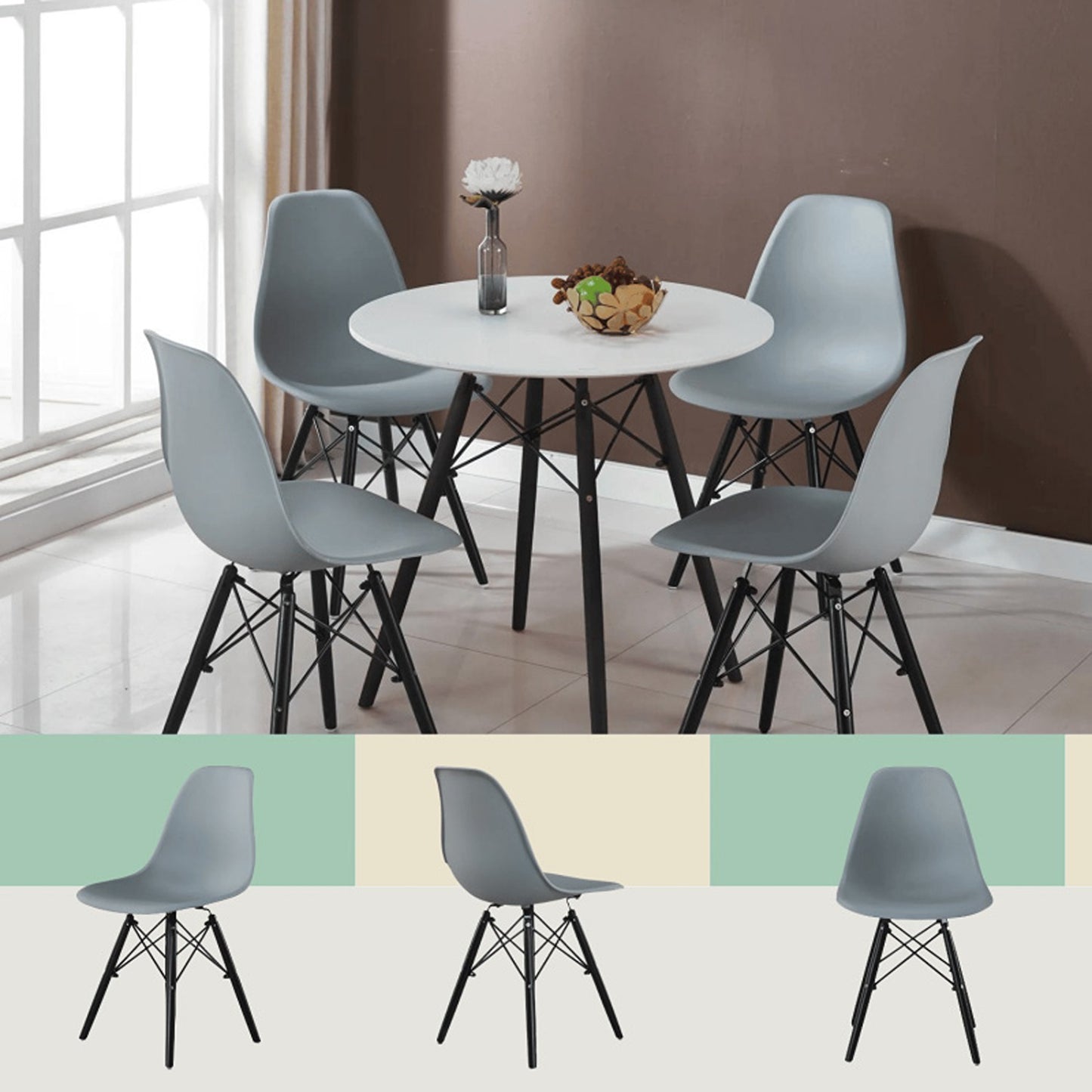 Silla Eames Patas Negra Gris