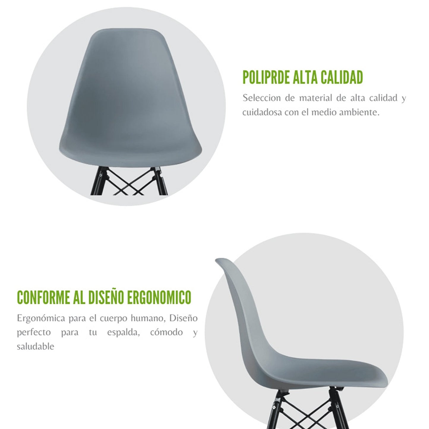 Silla Eames Patas Negra Gris