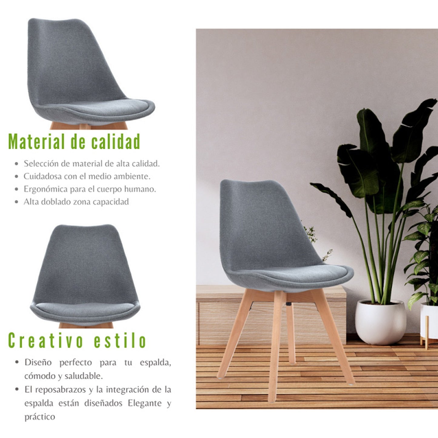 Silla Tapizada Milano Paño Gris