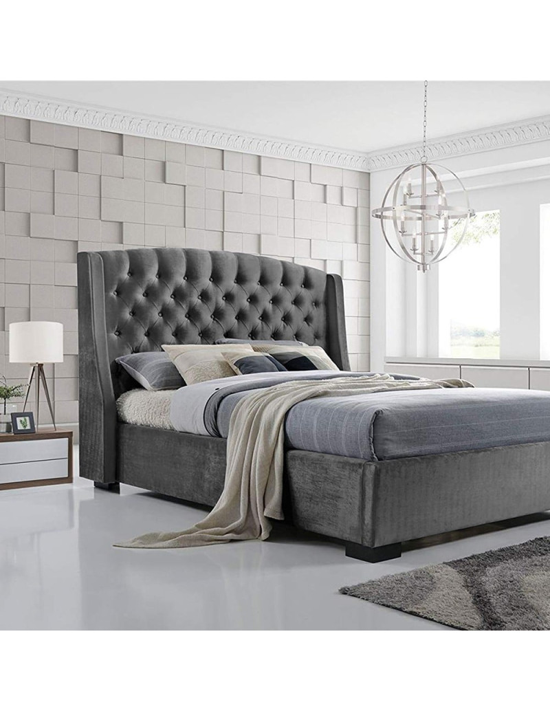 Colchón con base cama king + espaldar italia gris plomo