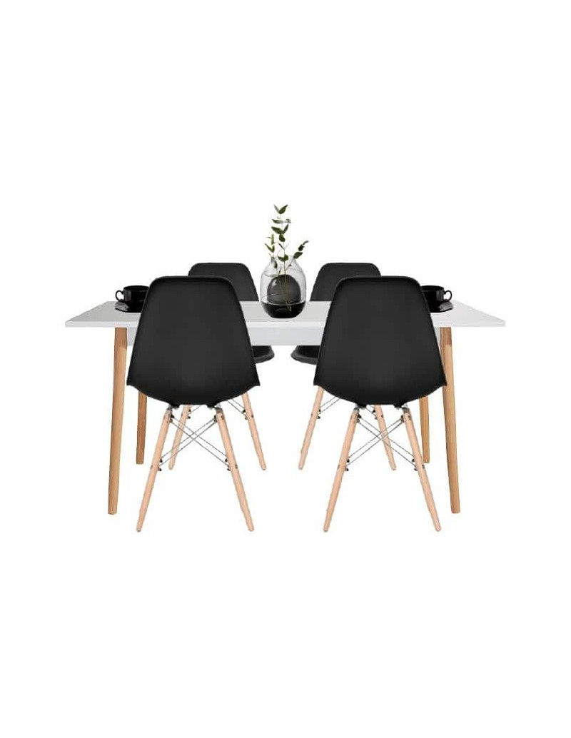 Mesa comedor white 4 puestos + sillas eames negra