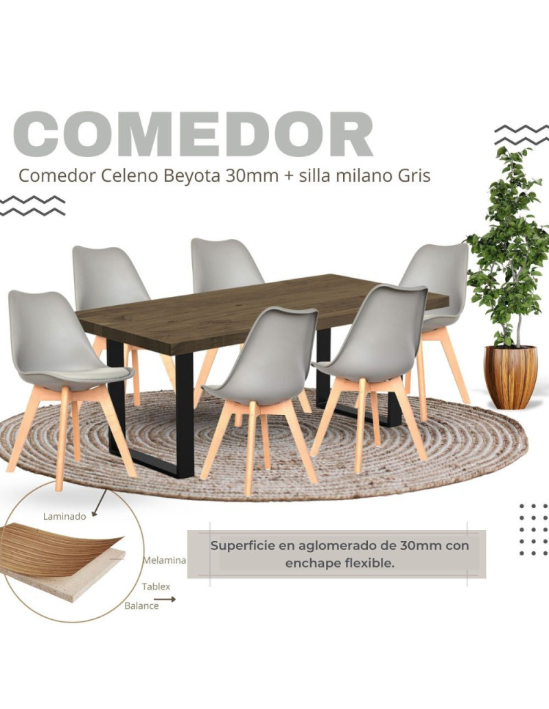 Comedor Celeno beyota 30mm  + 6 sillas milano