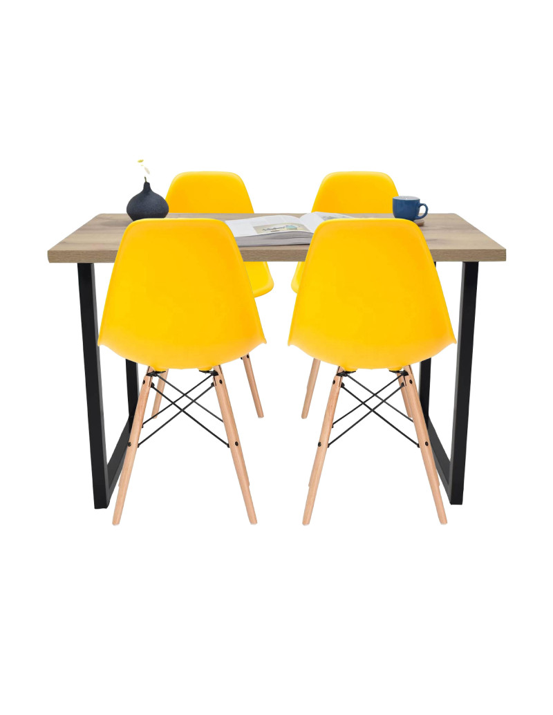 Mesa comedor industry 4 puestos + sillas eames amarilla