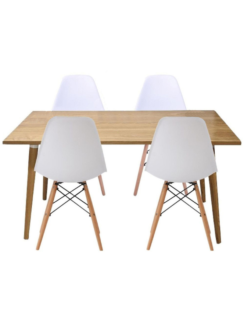 Mesa comedor madera robledo 4 puestos + sillas eames